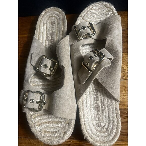 Bio Bio Beige Suede Leather Slide Buckle Espadrilles Sandals Sz US 9.5 - NEW - Picture 11 of 13